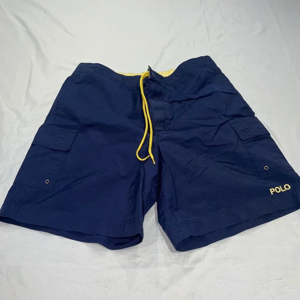 Polo Sport Ralph Lauren Mens Navy Blue Cargo Swim Trunks Shorts Large Vintage